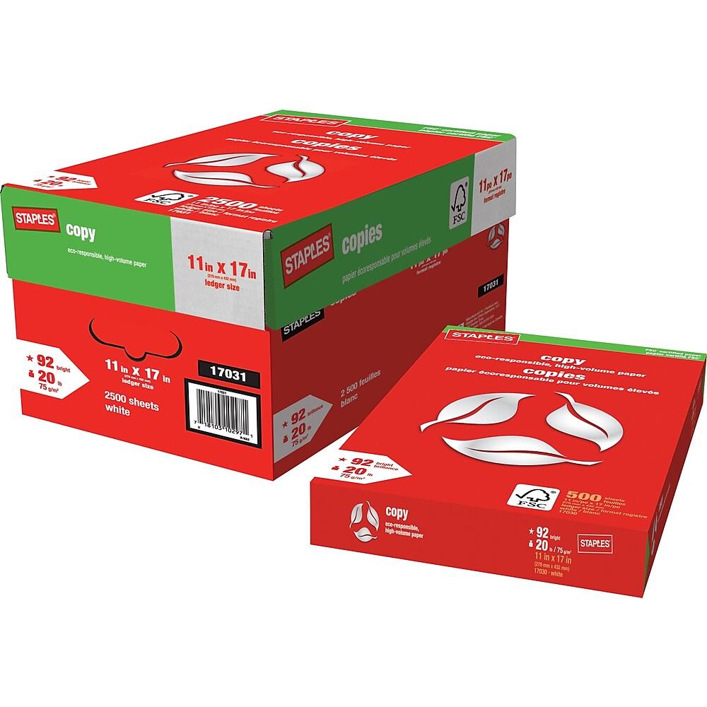 Staples® Brand FSC Certified White Bond 20 lb. Copy Paper 11x17 in. 2500 Sheets-Carton